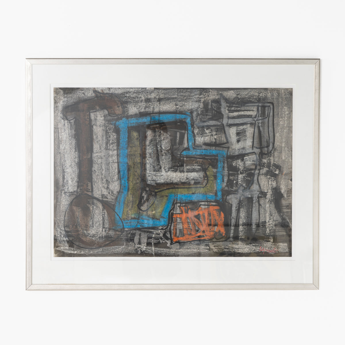 Framed oil crayon work