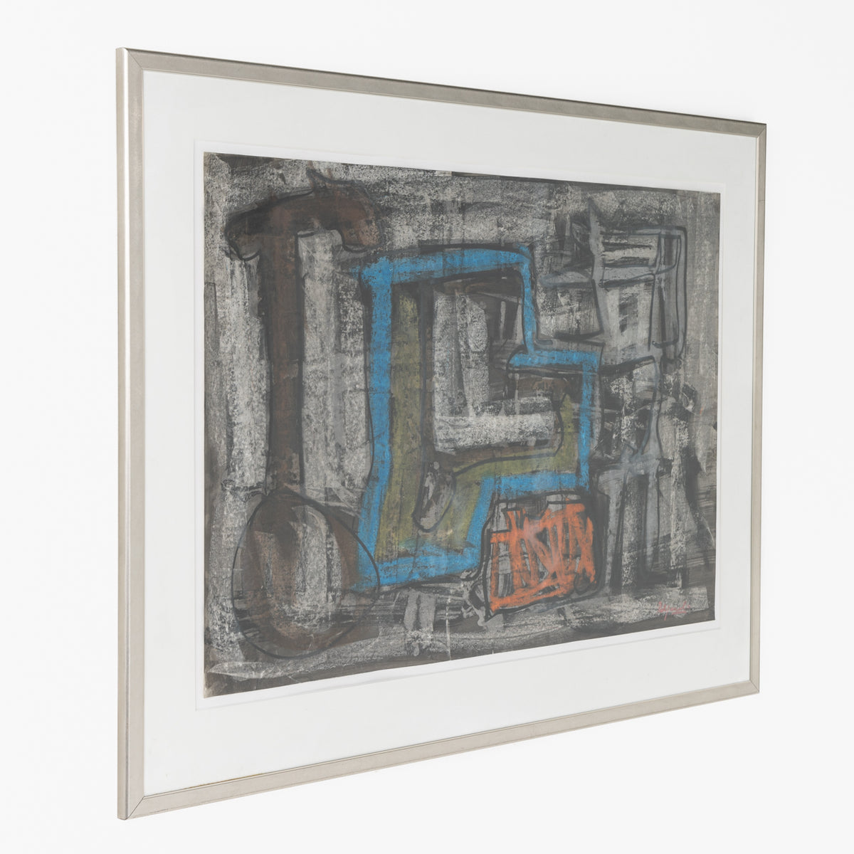 Framed oil crayon work