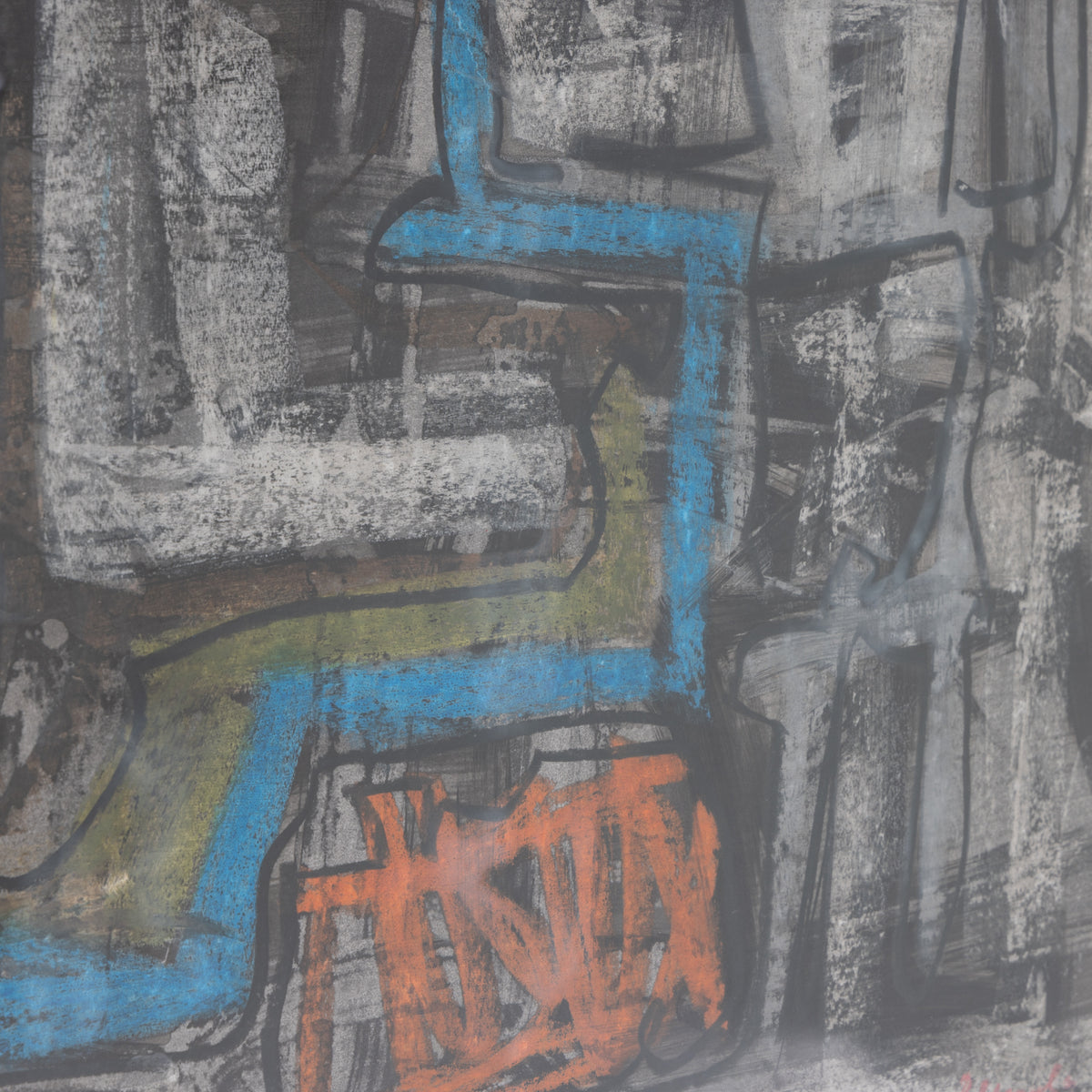 Framed oil crayon work