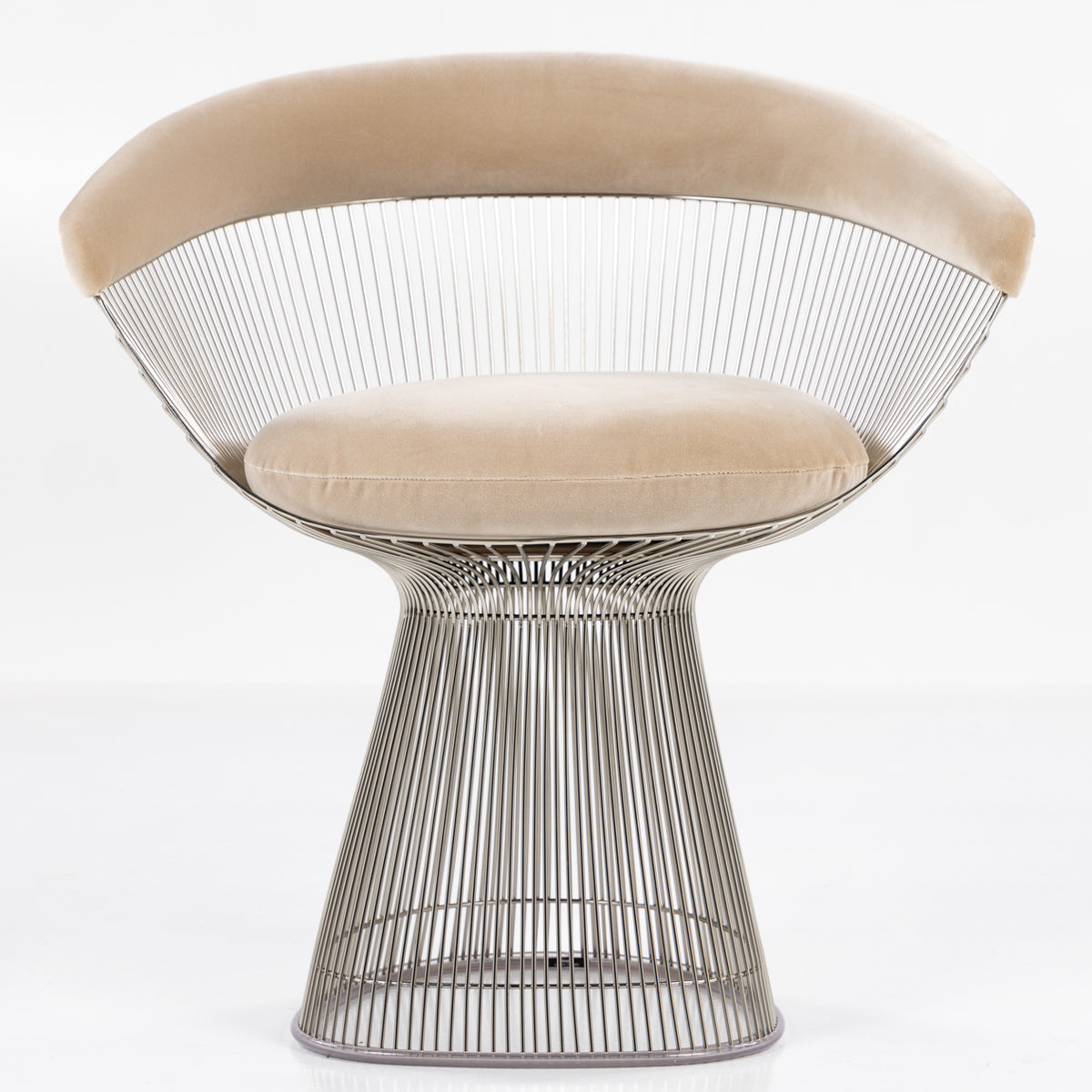 Platner Side Chair in nickel & beige textile