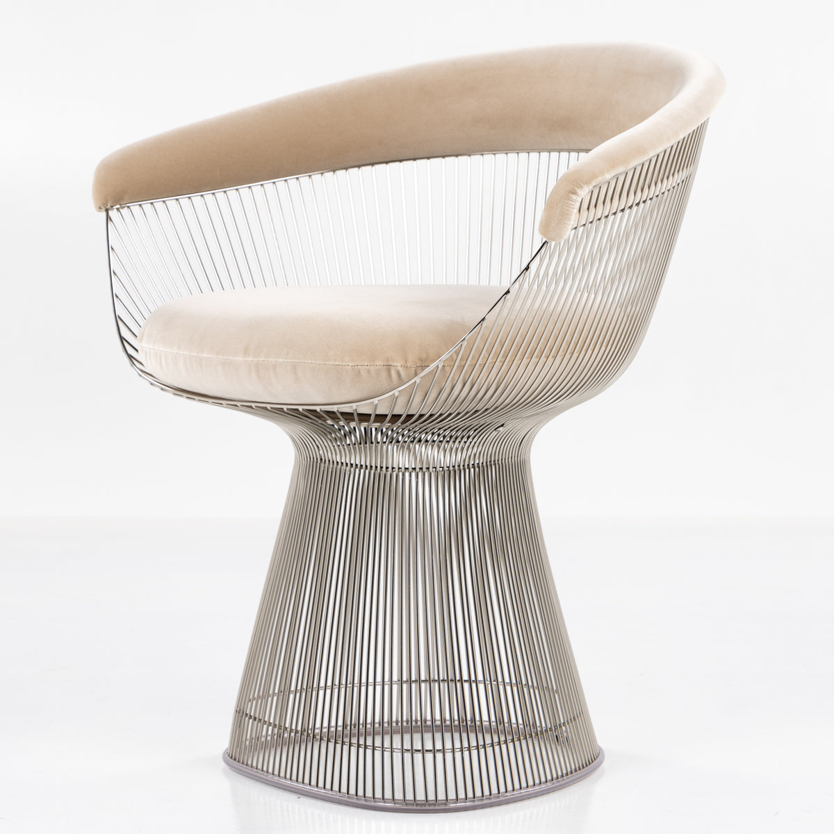 Platner Side Chair in nickel & beige textile