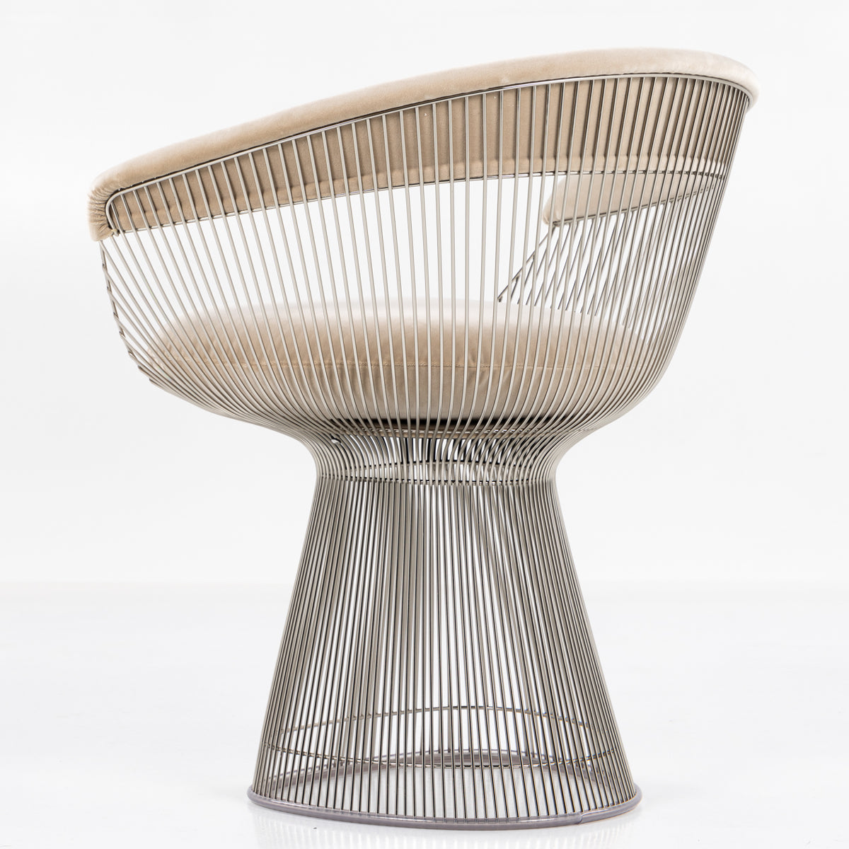 Platner Side Chair in nickel & beige textile