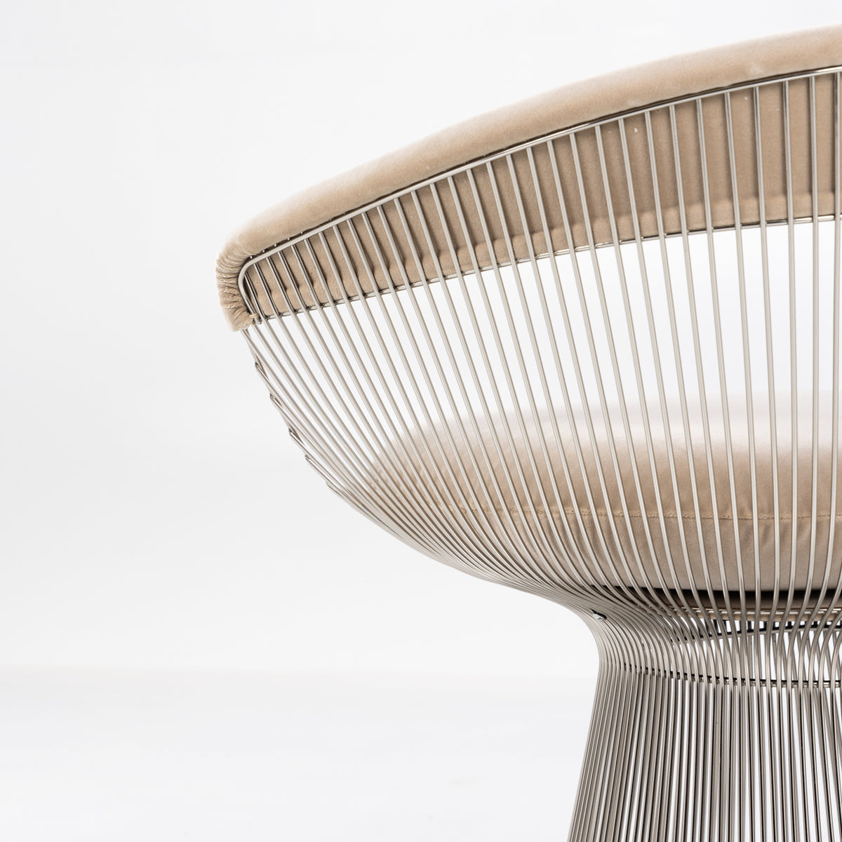 Platner Side Chair in nickel & beige textile