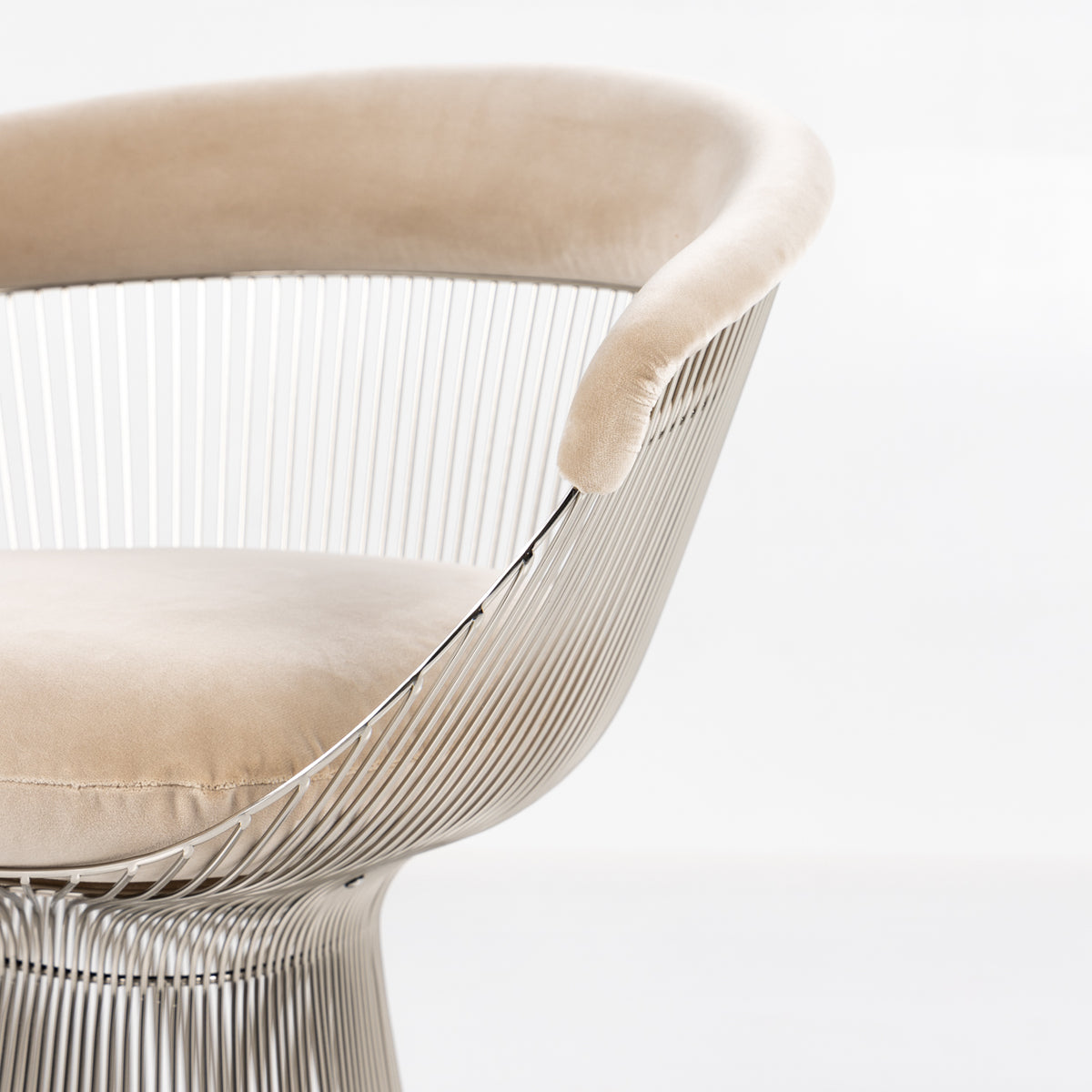 Platner Side Chair in nickel & beige textile