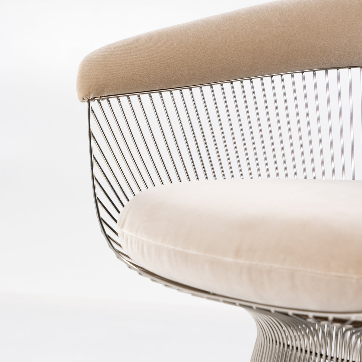 Platner Side Chair in nickel & beige textile
