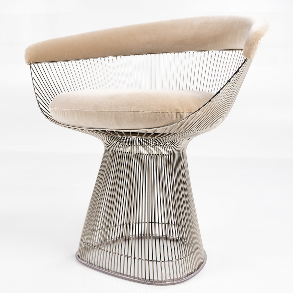 Platner Side Chair in nickel & beige textile