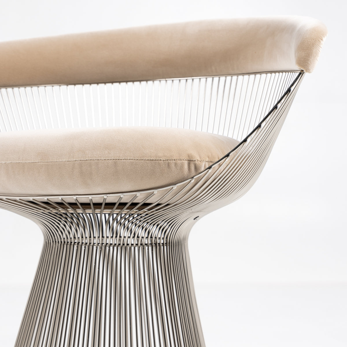 Platner Side Chair in nickel & beige textile