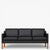 BM 2323 – Ompolstret 3 pers. sofa i anilinlæder (Black)