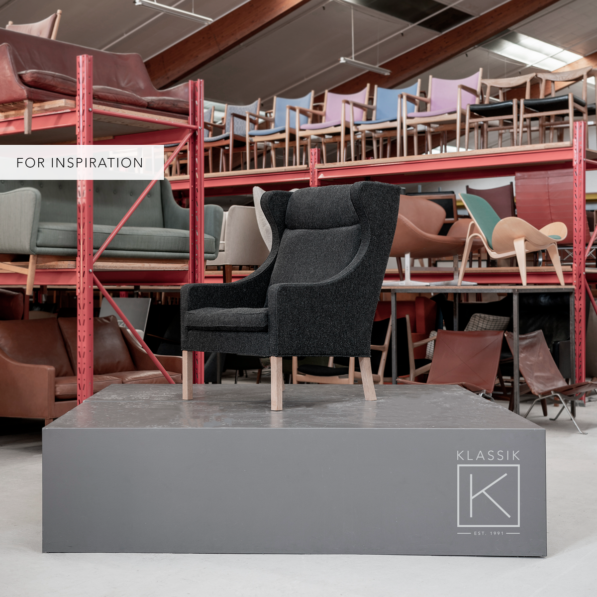 BM 2204 - 'Wing-back chair' in dark grey wool