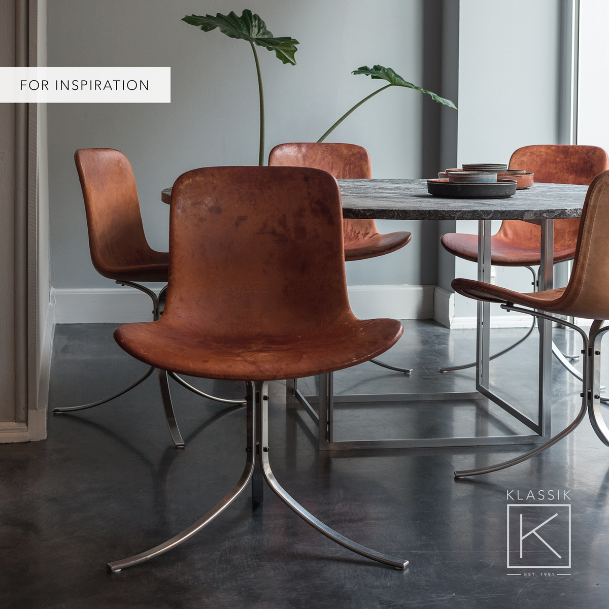 PK 9 - 'Tulip Chair' in cognac leather